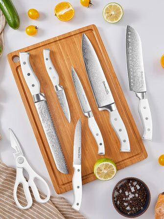 D.Perlla 14-Piece Self-Sharpening Knife Block Set - Professional Stainless Steel Kitchen Knife Set with Plastic Handle & Wood Block