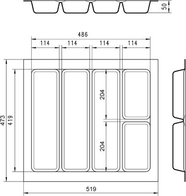 Органайзер Orga-Box I для столових приборів, багатофункціональний, 519x50x473 мм, кольору лави з перлинною структурою, для Tandembox Antaro/Intivo та ModernBox, для шафи 60 см, вставка в шухляду