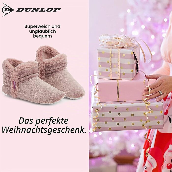 Жіночі зимові капці-чоботики DUNLOP з ефектом пам'яті (Memory Foam), плюшеві теплі та протиковзкі домашні та вуличні тапочки, ніжно-рожеві, розмір 40 EU