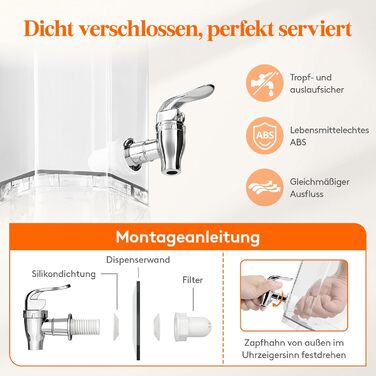 Диспенсер для напоїв Lifewit 4L з краником та підставкою, пластиковий диспенсер для води, лимонаду, соку, для вечірок та буфетів