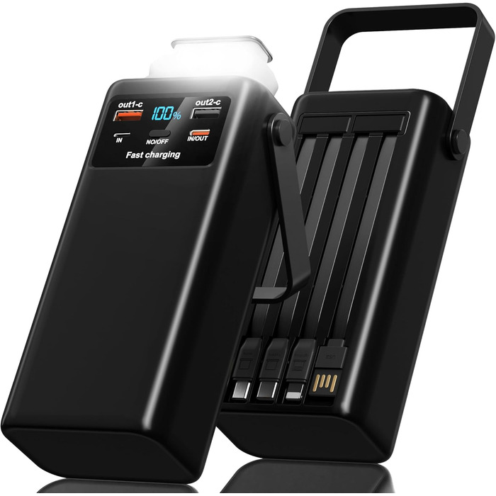 Power Bank 60000mAh 45W з LED-дисплеєм та 7 виходами - Зовнішній акумулятор для кемпінгу та подорожей, чорний