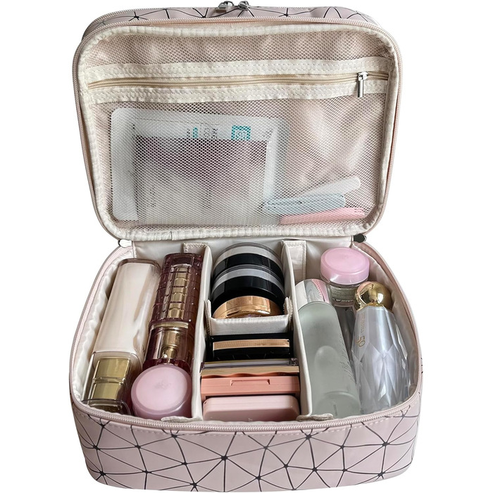 Водонепроникна косметичка MKPCW для жінок з відділенням для пензлів та перегородкою (Рожева)