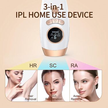 Пристрій для епіляції IPL, безболісне видалення волосся, LCD-дисплей, для жінок та чоловіків, для обличчя, ніг, зони бікіні, білий