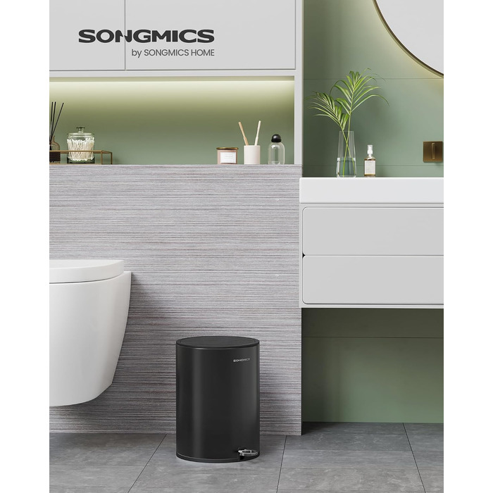 Смітник для ванної кімнати SONGMICS PARRI з плавним закриттям Soft-Close, сталевий, 6 л, білий (LTB11WT)