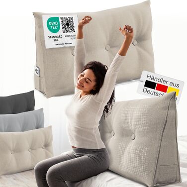 Підвалин для спини ELONEO 100 см, трикутна подушка для ліжка та дивана, знімний чохол, з кишенею, пісок