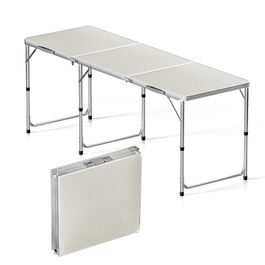 Складаний туристичний стіл 180x60x70 см з регулюванням висоти, алюмінієвий каркас, стільниця МДФ, багатофункціональний, для кемпінгу, саду, дачі