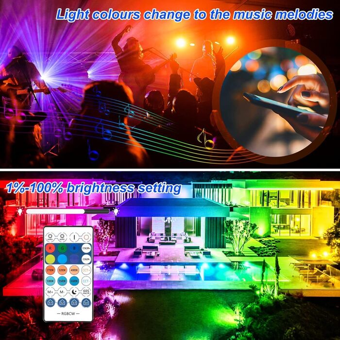 LED Floodlights Outdoor, 100W Smart RGB Floodlights with Remote Control and Bluetooth App, LED Floodlight Spotlights Color Changing Projector, IP66 Waterproof Floodlight for Gardens, Courtyards (2 Pack) (100w-rgb-app-4p)