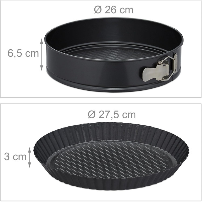 Набір для випічки Relaxdays 5-ти частинний: форма для випічки 26 см з трубчатим дном, кексова форма, форма для пирога з фруктами, пензлик для випічки, сталь, антрацит