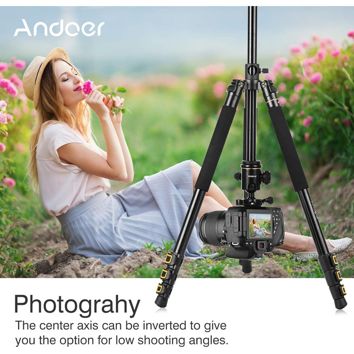 Штатив Andoer 2-в-1 з алюмінію, 200 см, для камери, з кульковою головкою 360°, вантажопідйомність 8 кг, з сумкою для подорожей