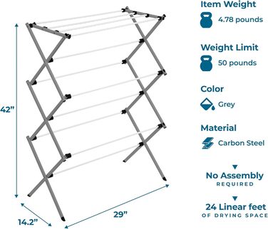 Сушарка для білизни складана Honey-Can-Do, сіра, 23 кг (біло-срібляста)