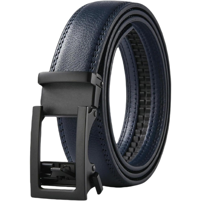 Чоловічий шкіряний ремінь CMZYBBD з автоматичною пряжкою - стильний, повсякденний та класичний для костюмів, джинсів та штанів. Розмір 125 см (Чорно-синій)