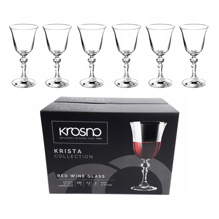 Келихи для червоного вина Krosno Krista, прозорі, 220 мл, 6 шт.