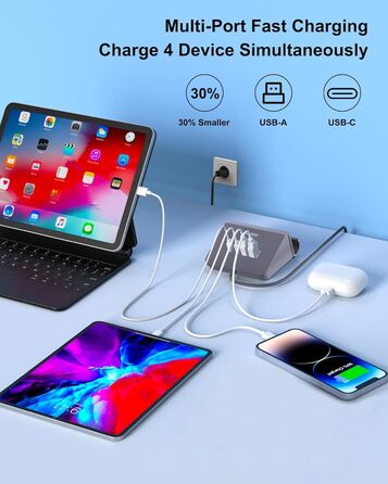 Багатопортова USB зарядка POANES 25W: зарядний станція на 4 порти для iPhone, Samsung, LG, Huawei та інших пристроїв (чорний/сірий)