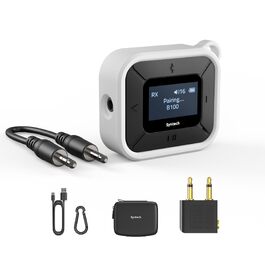 Bluetooth-трансмітер та ресивер Syntech 5.3 з LED-дисплеєм, адаптер 3.5 мм AUX для літака, авто та навушників AirPods, низька затримка, Dual Link, білий