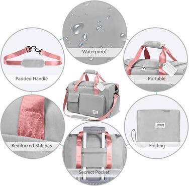 Спортивна сумка Flintronic 35L: водонепроникна дорожня сумка-валіза для подорожей, вихідних та спорту (з бізнес-ідентифікатором) - синій (#4 сірий & рожевий)