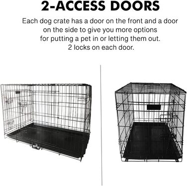 Клітка для собак 91 x 56 x 62 см, складана, з 2 дверцятами, переносна клітка для собак, автоклітка, з піддоном, дротяна клітка для собак