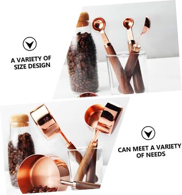 GREENADSCAPE 8-Piece Measuring Cup and Spoon Set for Bakers, Stainless Steel, Walnut Handle, Rose Gold, Multifunctional Kitchen Tool