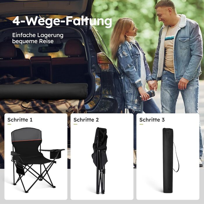 Набір 2 складаних стільців для кемпінгу High Point Sports з підсклянником та охолоджувачем, до 120 кг, чорний