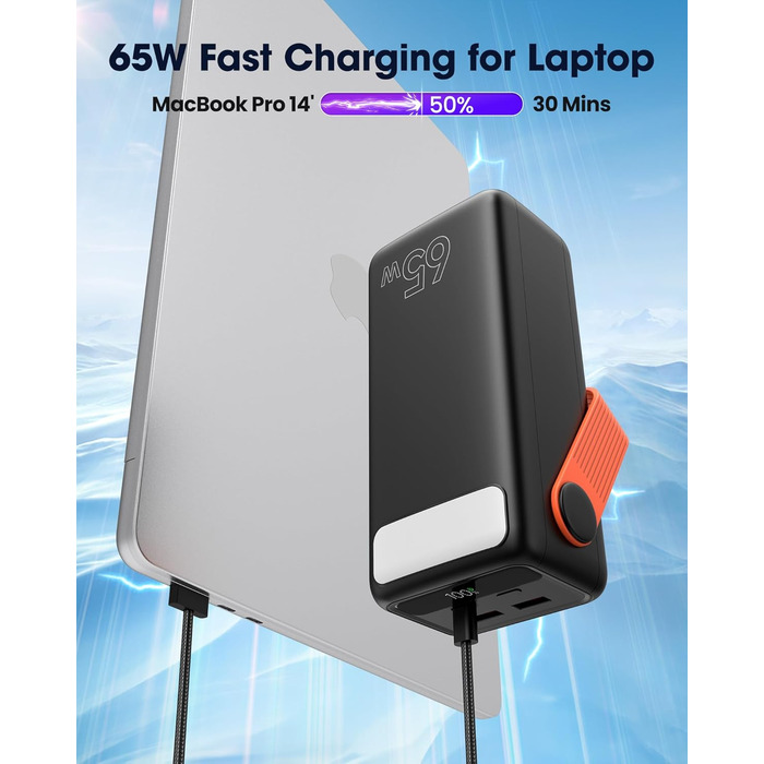 Power Bank 60000mAh 65W з 3 виходами USB-C, чорний: для ноутбуків, смартфонів, планшетів