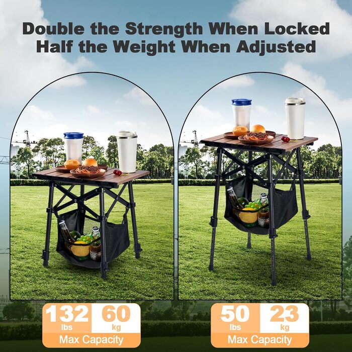 Складний алюмінієвий стіл для кемпінгу Odoland з регульованою висотою та сумкою для зберігання (40x30x40-58 см)