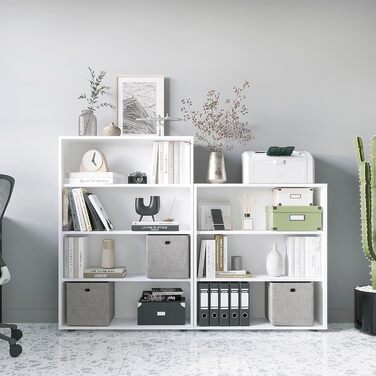 Білий книжковий стелаж KOMTO Regal 80 см, 3 рівні, з регульованими полицями, 80x90x24 см, універсальний для зберігання