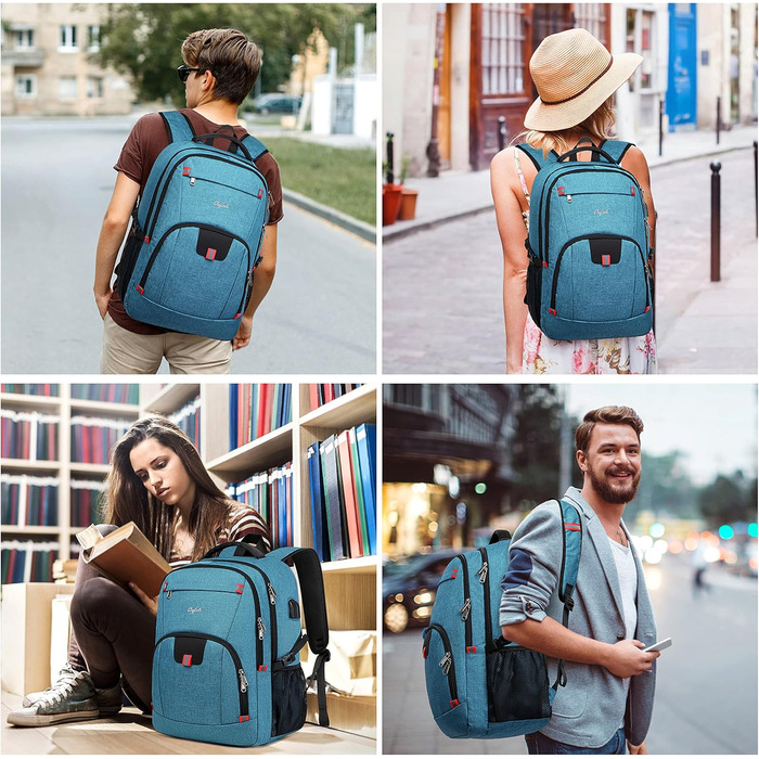 Рюкзак Cafele з RFID захистом та USB зарядкою для ноутбука, 17.3 дюйми, синій