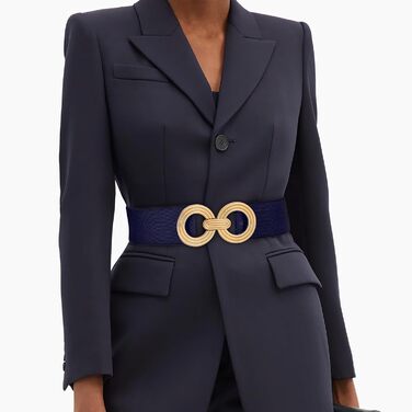 Жіночий широкий еластичний пояс JasGood з блискавкою, смугастий, для суконь та піджаків (Темно-синій, M: об'єм талії 71-80 см)