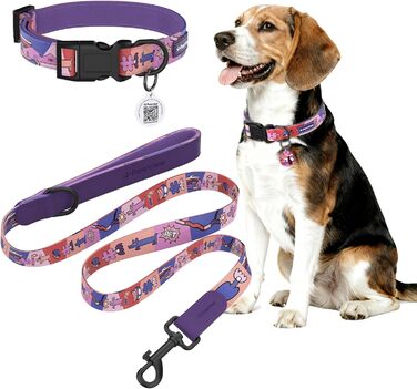 Набір повідка та нашийника для собак, регульований, для щоденних прогулянок, фіолетовий, XS (22-30 см, 1.5 м)