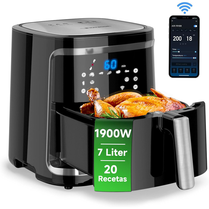 Аерофритюрниця Aigostar 1900W 7L з Wi-Fi та сенсорною панеллю керування