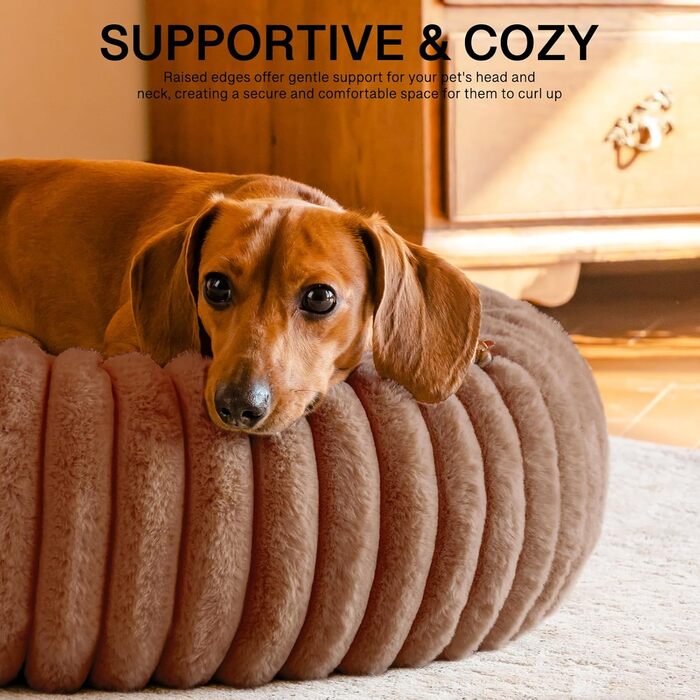 Кругле м'яке ліжко для собак MEWOOFUN, коричневе, 64x64x18 см - зручне та антиковзне ліжко для маленьких собак та цуценят
