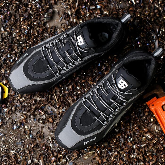 Черевики безпеки з металевим носком для чоловіків та жінок, антиковзкі робочі черевики, легкий дизайн, для будівництва, складу, промислового використання, 42 EU, чорний