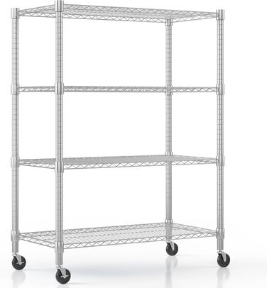 Adjustable 5-Tier Wire Shelving Unit with Wheels and Leveling Feet