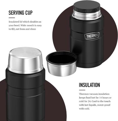 König Stainless Steel Thermos Flask - Matte Black (710ml) | Insulated Food Container
