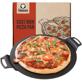 Chef Pomodoro Cast Iron Grill Pan – Cast Iron Grill Pan for Stove, Grill, Oven & Campfire – Cast Iron Pan - Pizza Pan Baking Sheet Round - Grill Plate Gas Grill - Cast Iron Pan for Gas Grill (38 cm)