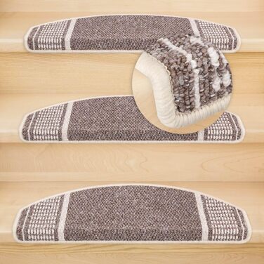 Набір килимків на сходинки Potsdam Metzker Braun, 15 шт., напівкруглі, коричневі, сумісні з килимовими доріжками