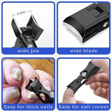 Набір кусачок для нігтів DRMODE Profi: кусачки для врослих нігтів, кусачки для товстих нігтів, ножиці для нігтів для літніх людей та чоловіків (2 шт., чорні)