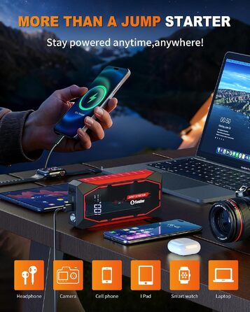 Бустер для автомобіля Cy8 5000A — Потужний пусковий пристрій (Jump Starter) для бензинових двигунів до 8л та дизельних до 6л, 12V, з LED-ліхтарем та EVA-кейсом