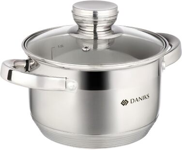 Набір каструль Daniks Standard 6 шт. з нержавіючої сталі, індукційне дно, склокришки, 16/18/20 см, супниця/каструля для пасти/макаронів, сріблястий