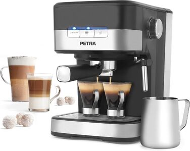 Petra Coffee Machine Barista Pro 1.5L, Semi-Automatic Espresso Machine with Milk Frother, Small Coffee Machine for Espresso & Cappuccino, Coffee Machine 15 Bar, 850W