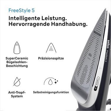 Відпарювач для одягу Braun FreeStyle 5 SI 5037 VI - потужний відпарювач з керамічною підошвою Freeglide 3D, вертикальним відпарюванням, 2700 Вт, 200 г/хв, резервуар 330 мл, чорний