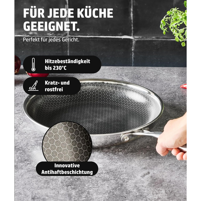 Сковорода HENSSELERS® 28 см - універсальна для всіх типів плит, антипригарне покриття, індукція, стійка до порізів та подряпин