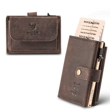 Гаманець Matador Slim Miami з RFID захистом, шкіряний, коричневий - мінімалістичний портмоне для чоловіків з поп-ап механізмом та відділенням для монет