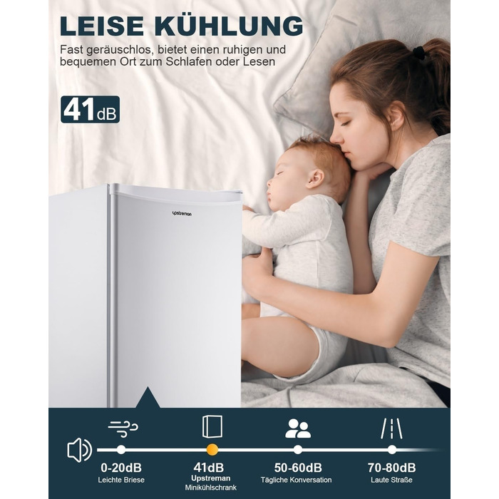 Холодильник Upstreman 91L з функцією швидкого охолодження, 5 температурних режимів (1-8℃), енергоефективний, 41 дБ, компактний, для студентського гуртожитку/офісу, BR321- (білий)