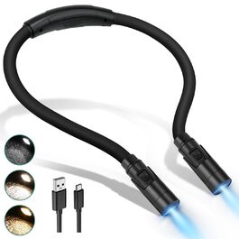 LED лампа на шию LUXJET для читання, в'язання, ремонту - акумуляторна, 3 кольори, регульована яскравість, чорна