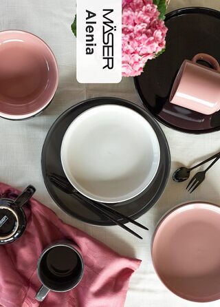 MÄSER Serie Alenia, Dinnerware Set for 4 people in modern Scandinavian design, 16-piece combination service made of ceramic in gray stoneware.