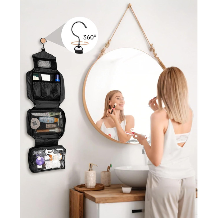 Сумка для туалетних аксесуарів на гачок, велика дорожня сумка-органайзер для жінок та чоловіків, 4-в-1 водонепроникна, армійний зелений (чорний)