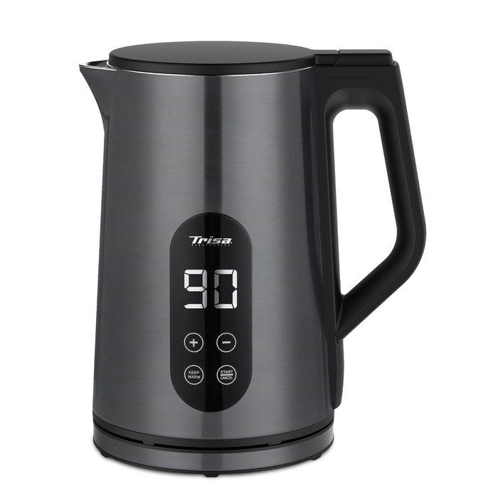 Електричний чайник Trisa Digital Boil з подвійними стінками, 1.7л, регулювання температури (40-100°C), нержавіюча сталь, сенсорне дисплеї, функція підтримання тепла 4г, корпус Cool Touch, колір антрацит