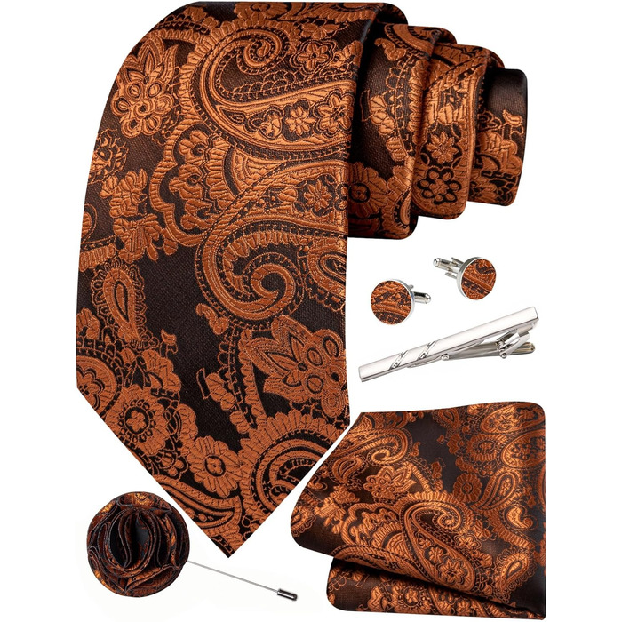 Набір аксесуарів для чоловіків: краватка з візерунком пає, краватка, кишеньковий хустинка, краваттята, затискачі для краваток, 5 шт. (чорний/помаранчевий)