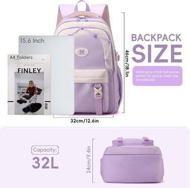 Рюкзак Tanou для школи, 30л, нейлон, для дівчаток 3-9 класів, з тролейною петлею та брелоком, фіолетовий