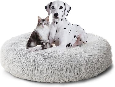 Кругле ліжко для собак та котів Caliyo, середнього розміру, 70 см (діаметр), світло-сіре, м'яке, знімний чохол, для прання та сушіння